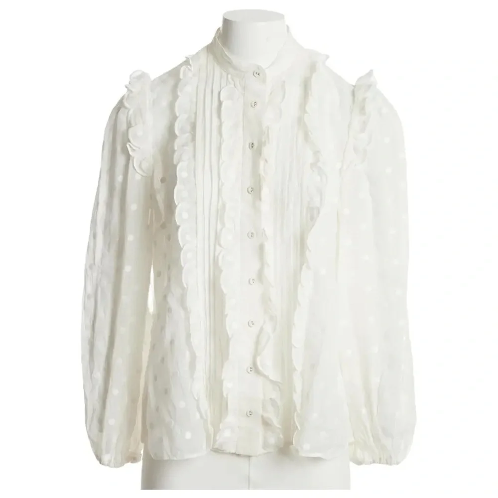 ZIMMERMANN blouse. White blouse with embroidered polka dot throughout. - Picture 4 of 10